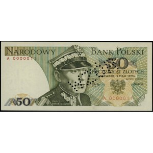 50 złotych, 9.05.1975; seria A, numeracja 0000011, perf...