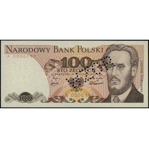 100 złotych, 15.01.1975; ukośna perforacja „WZÓR” (tzw....