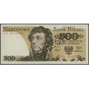 500 złotych, 16.12.1974; ukośna perforacja „WZÓR” (tzw....