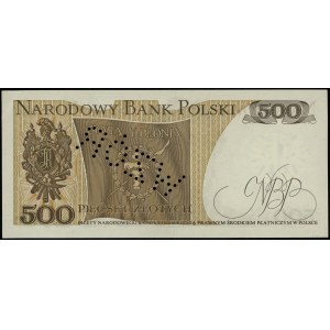 500 złotych, 16.12.1974; ukośna perforacja „WZÓR” (tzw....