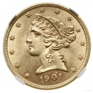 5 dolarów, 1901, mennica Filadelfia; typ Liberty with C...