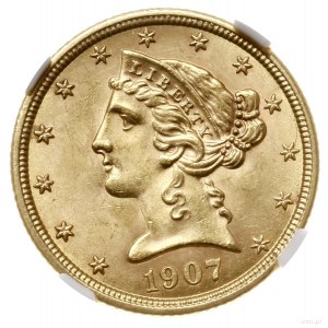 5 dolarów, 1907, mennica Filadelfia; typ Liberty with C...