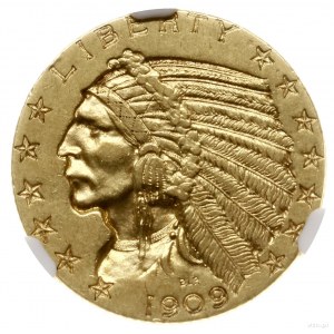 5 dolarów, 1909, mennica Filadelfia; typ Indian Head; F...