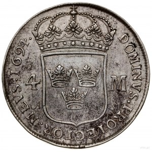 4 marki, 1694, mennica Sztokholm; SM 85; srebro, 21.14 ...
