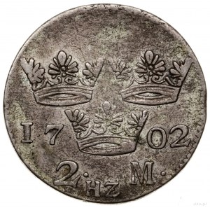 2 marki, 1702, mennica Sztokholm; SM 63; srebro, 10.11 ...