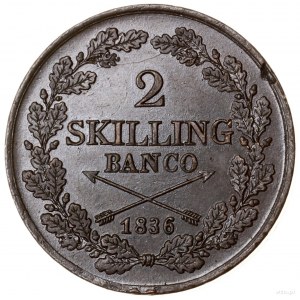 2 skilingi (skilling banco), 1836, mennica Sztokholm; S...