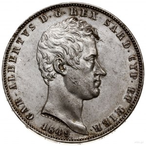 5 lirów, 1849, mennica Genua; oznaczenie mennicy - kotw...
