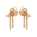 Retro gold earrings with rosettes, 1940s
