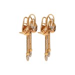 Retro gold earrings with rosettes, 1940s