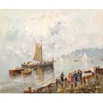 NICOLAS DE CORSI (Odessa 1882 - Torre del Greco 1956), Seascape with beach and three boats, 1923