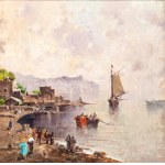 NICOLAS DE CORSI (Odessa 1882 - Torre del Greco 1956), Seascape with fishermen and sailing boats