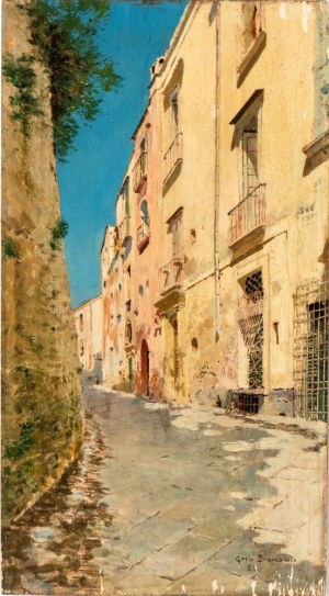 CARLO BRANCACCIO (Napoli 1861 - 1920), Street view with houses, 1885