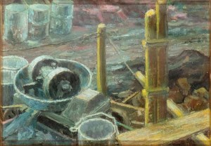 GIOVANNI BATTISTA CREMA (Ferrara 1883 - Roma 1964), Construction site at night