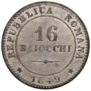 Papal coins - Second Roman Republic (1848-1849) 16 Baiocchi 1849 -...