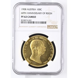 Impero Austro-Ungarico (Kremnica) 100 Corona 1908 - Francesco Giuseppe I (1848-1916) - NGC PF 62 CAMEO