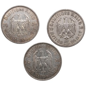 Gruppe von Münzen: Deutschland, Drittes Reich 5 Reichsmark 1934, 1936 (3)