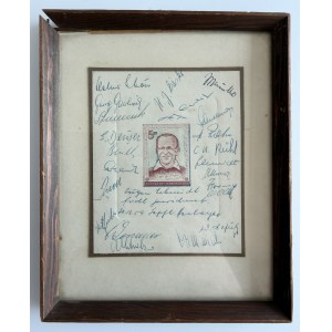 Allemagne Bloc de timbres de 5 DM à l'épreuve (20.12.1959) avec signatures d'équipes sportives - Joseph Sepp Herberger