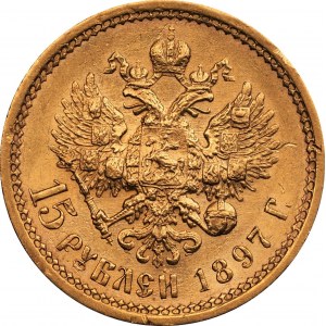 ROSJA - Mikołaj II - 15 rubli 1897 - AГ - Petersburg -3 litery przy szyi