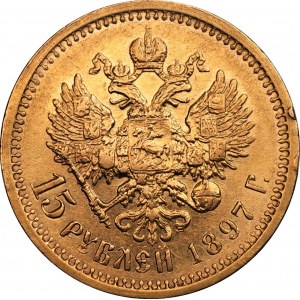 ROSJA - Mikołaj II - 15 rubli 1897 - AГ - Petersburg -2 litery przy szyi