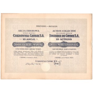 Cukrownia CHYBIE S.A. - 10 x 1000 marek polskich 1924 - RZADKOŚĆ