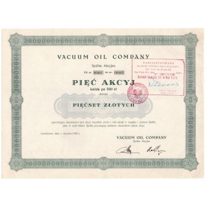 VACUUM OIL COMPANY Spółka Akcyjna - 5 x 500 złotych 1930