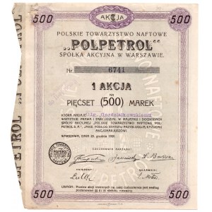 Polskie Towarzystwo Naftowe POLPETROL S.A. w Warszawie - 500 marek 1920 - imienna