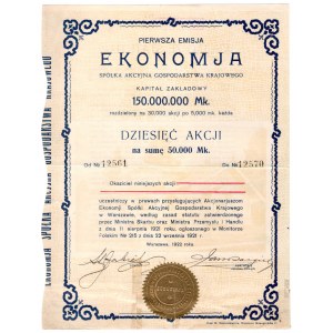 EKONOMJA Spółka Akcyjna Gospodarstwa Krajowego - 10 x 5.000 marek 1922