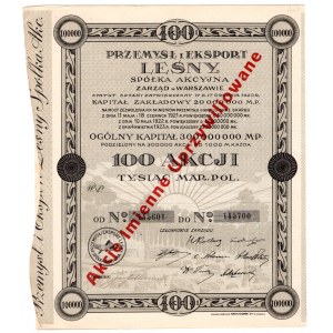 Przemysł i Eksport Leśny S.A. w Warszawie - 100 x 1.000 marek 1923