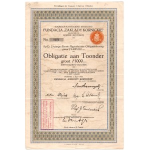 Obligacja - Fundacja Zakłady Kornickie - 1000 guldenów 1929 (Kórnik k. Poznania)