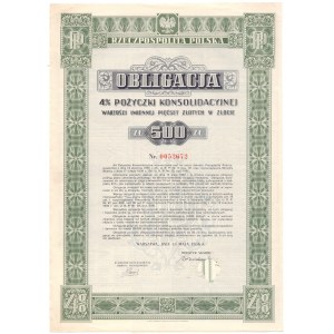 4% Pożyczki Konsolidacyjnej - 500 złotych w złocie 1936
