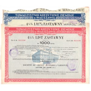 Towarzystwo Kredytowe Ziemskie w Warszawie - 4 % list zastawny serii 5-tej na 400 i 1000 złotych 1935