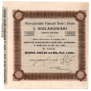 Warszawskie Fabryki Śrub i Drutu J. Wolanowski - Em.1, - 1.000 mkp