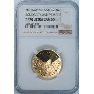 200 złotych 2005 - 25-lecie NSZZ Solidarność - NGC PF70 Ultra Cameo