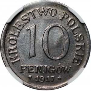 Królestwo Polskie - 10 fenigów 1917 - (F) Stuttgart - NGC UNC Details