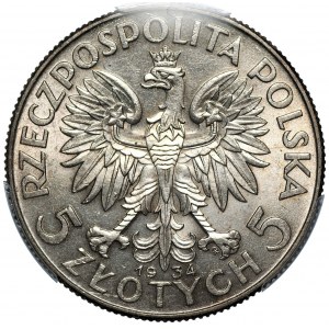 5 złotych 1934 - Głowa Kobiety - PCGS AU58