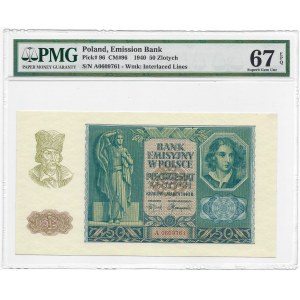 50 złotych 1940 - A - PMG 67 EPQ - MAX nota