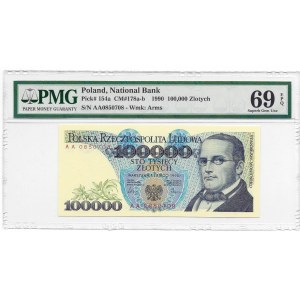 100.000 złotych 1990 - seria AA - PMG 69 EPQ -