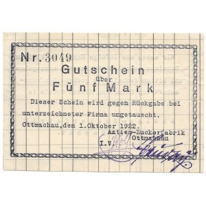 Ottmachau (Otmuchów) - Aktlen-Zuckerfabrik - 5 marek 1922