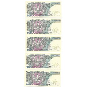 Zestaw 5 sztuk - 2.000.000 złotych 1992 - z błędem Konstytcyj..y