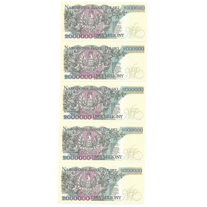 Zestaw 5 sztuk - 2.000.000 złotych 1992 - z błędem Konstytcyj..y