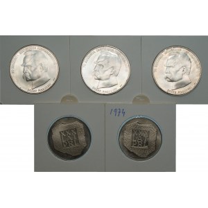 Zestaw 5 srebrnych monet - 2 x 200 złotych 1974 + 3 x 50 000 złotych 1988