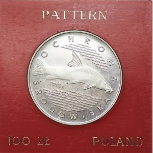 100 złotych 1977 - Ochrona Środowiska Ryba - próba Ag 625