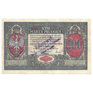 Falsyfikat - 100 marek polskich 1916 - wyłapany - ostemplowany przez PKKP Łódź