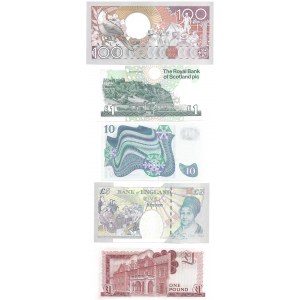 Zestaw banknotów świata - zestaw 5 sztuk - Gibraltar, Wielka Brytania, Szkocja, Szwecja,Surinam