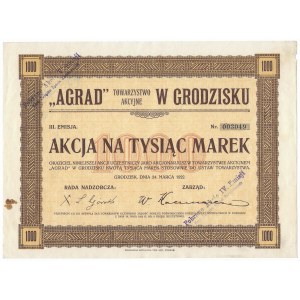 AGRAD - Towarzystwo Akcyjne w Grodzisku - 1000 marek 1922 -