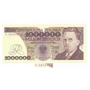 1.000.000 złotych 1991 - seria E - bardzo ciekawa numeracja 3833333