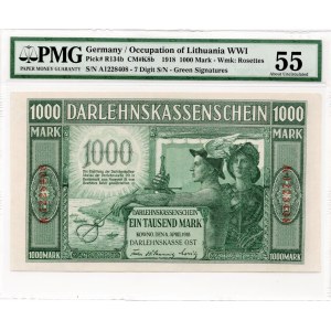 KOWNO - 1000 marek 1918 - A - PMG 55 - numeracja siedmiocyfrowa, podpisy zielone