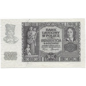 20 złotych 1940 - bez serii i numeru - makulatura