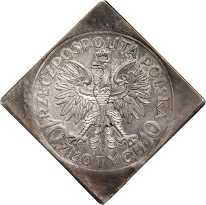 II RP, 10 złotych 1933, Romuald Traugutt, PRÓBA, klipa, stempel lustrzany