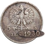II RP, 5 złotych 1930, Warszawa, Sztandar, STEMPEL GŁĘBOKI
